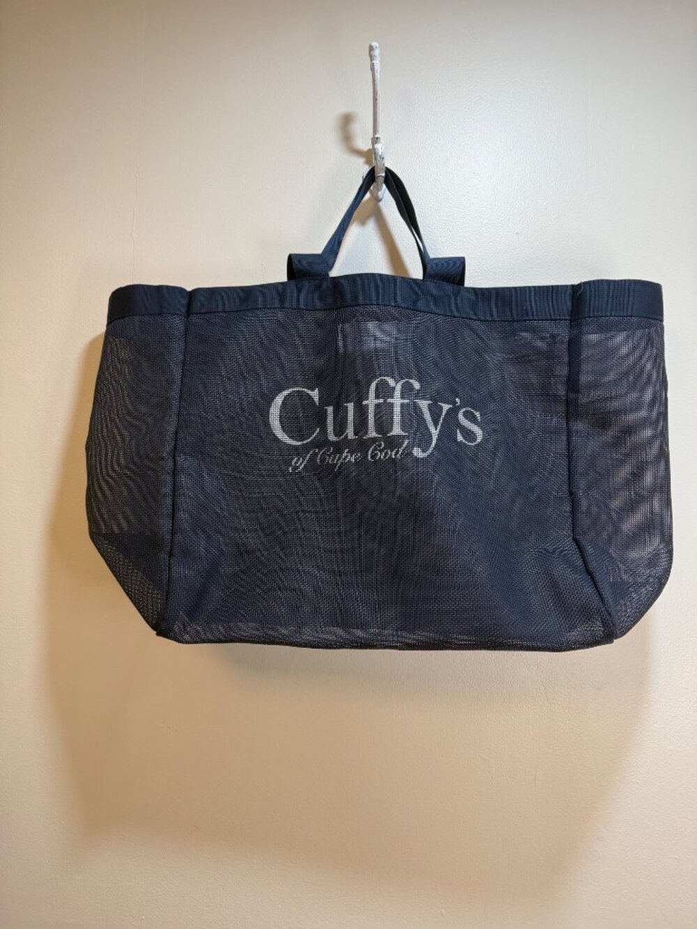 Cuffy's Of Cape Cod Large Mesh Beach Tote Bag Navy Blue Canvas Trim Shoulder Car
